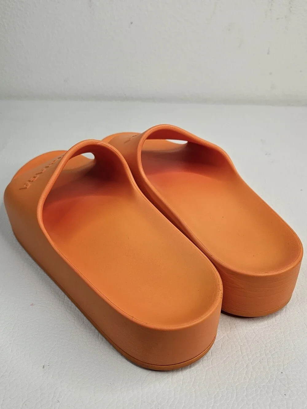 Balenciaga Mono Logo Platform Chunky Pool Slides Orange Rubber Sandals Italy